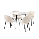 Round Dining Table & 4PCS Dining Chairs White Sherpa