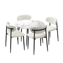 110cm Round Dining Table with 4x Dining Chairs Boucle Black&White
