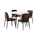 Round Dining Table & 4PCS Dining Chairs PU Walnut
