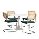 90cm Round Dining Table with 5PCS Dining Chairs Velvet White&Green