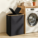 2 Sections Laundry Basket with Removable Bags Foldable Black