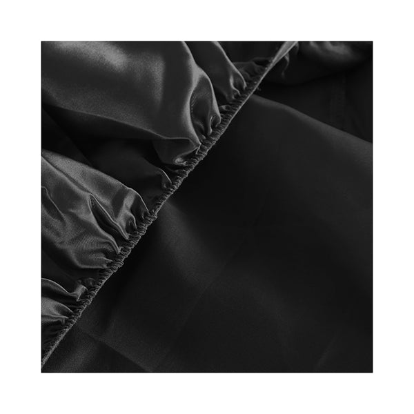 Silky Satin Sheets Fitted Double Black