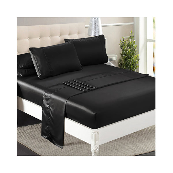 Silky Satin Sheets Fitted Double Black