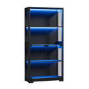 4 Tier Glass Display Cabinet LED Light Bookcase Stand Black