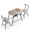 Oval Dining Table Set 3PC Space-Saving Bistro Kitchen Storage Wine Rack Grey