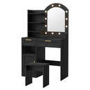 Dressing Table Stool Set Arch Mirror 12 LED Bulbs Black