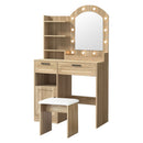 Dressing Table Stool Set Arch Mirror 12 LED Bulbs Natural