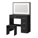 Dressing Table Stool Set Large Mirror LED Light Black
