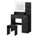 Dressing Table Stool Set LED Light Large Cabinet Black