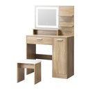 Dressing Table Stool Set LED Light Large Cabinet Natural