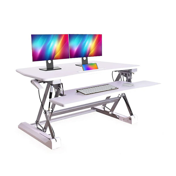 Desk Riser 90Cm Adjustable Sit To Stand Monitor Keyboard Laptop White