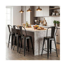 Detachable Metal Bar Stools Set Of 4 With Backrests Footrests Black