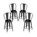 Detachable Metal Bar Stools Set Of 4 With Backrests Footrests Black