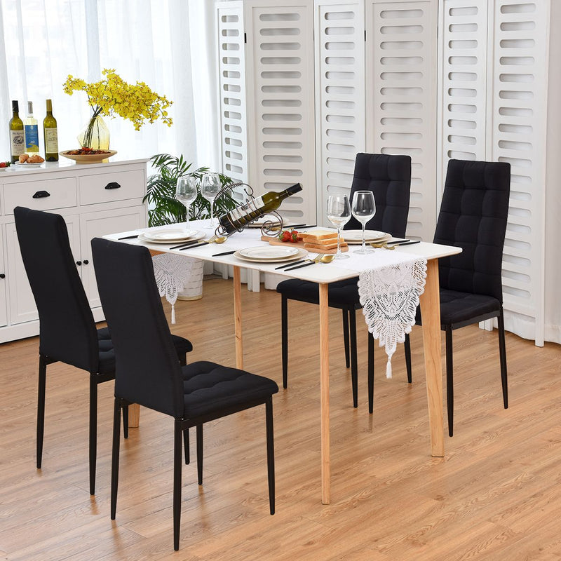 Set Of 4 Kitchen Dining Side Chairs With Fabric Cushion Metal Frame