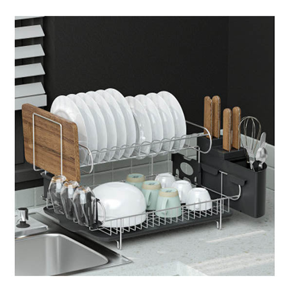 Dish Rack Drying Drainer Cup Holder Cutlery Tray Kitchen Organiser 2 Tier