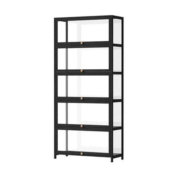 Display Cabinet With Tiers Shelves Clear Door Home Storage Black