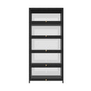 Display Cabinet With Tiers Shelves Clear Door Home Storage Black