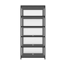 Display Cabinet With Tiers Shelves Clear Door Home Storage Black