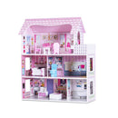 Large Wooden Dollhouse with Complete Accessories and Furniture for Kids