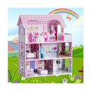 Large Wooden Dollhouse with Complete Accessories and Furniture for Kids