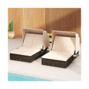Double Chaise Lounge With Adjustable Recliner And Folding Trays Brown