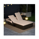 Double Chaise Lounge With Adjustable Recliner And Folding Trays Brown
