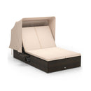 Double Chaise Lounge With Adjustable Recliner And Folding Trays Brown