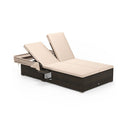 Double Chaise Lounge With Adjustable Recliner And Folding Trays Brown