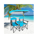 Double Folding Camping Chair With Canopy And Armrests Blue