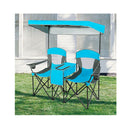 Double Folding Camping Chair With Canopy And Armrests Blue