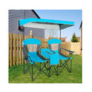 Double Folding Camping Chair With Canopy And Armrests Blue