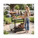 Double Shelf Grill Table With 85 X 50 Cm Stainless Steel Top Black