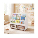 Double Sided Kids Bookshelf On Wheels With Chalkboard Open Cubes White