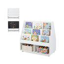 Double Sided Kids Bookshelf On Wheels With Chalkboard Open Cubes White