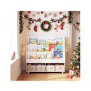 Double Sided Kids Bookshelf On Wheels With Chalkboard Open Cubes White