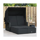 Double Sun Lounger With Canopy And Cushions Black Poly Rattan