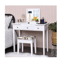 Dressing Table Stool Set With Flip Top Mirror And Storage Drawer