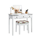 Dressing Table Stool Set With Flip Top Mirror And Storage Drawer