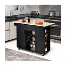 Drop Leaf Rolling Kitchen Island With Rubber Wood Top And Drawer