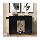 Drop Leaf Rolling Kitchen Island With Rubber Wood Top And Drawer