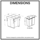 Domestique 68L Twin Slide Out Concealed Waste Bin with Soft Close 600mm