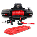 12V Electric Winch 14500LBS synthetic rope with Recovery Tracks Gen2 Red
