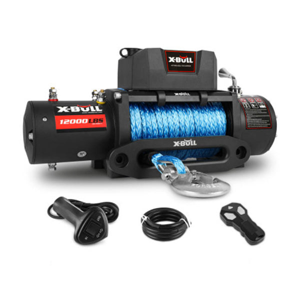 12V Electric Winch 12000LBS synthetic rope 4wd Jeep with winch cover