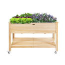 Elevated Wooden Planter Box With Lockable Wheels