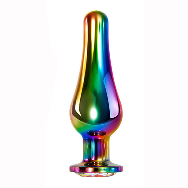 Evolved Rainbow Metal Coloured Butt Plug With Gem Base