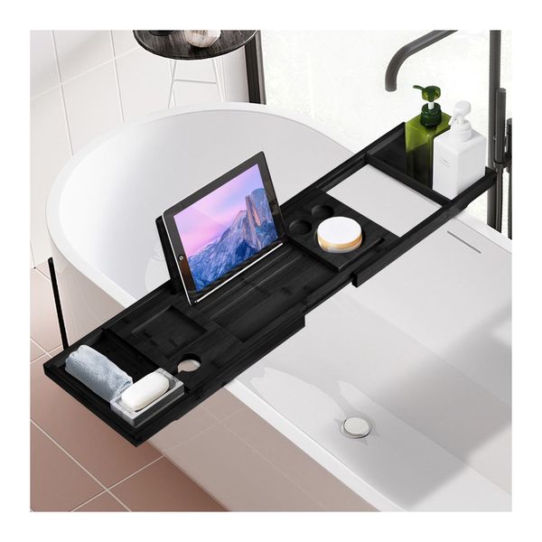 Expandable Bamboo Bath Caddy Wine Glass Holder