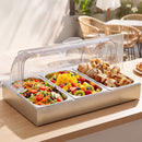 3 Pan Food Serving Display Stainless Steel with Clear Roll Top Cover