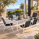 7 Piece Outdoor Dining Set Steel Textilene Patio Furniture Table and Chairs Black