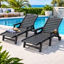 2PCS Sun Lounge Lounger Beach Chair HDPE Patio Outdoor Furniture with Wheels Black