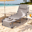 Sun Lounger 5 Position Folding Tanning Chair with Face Hole Khaki
